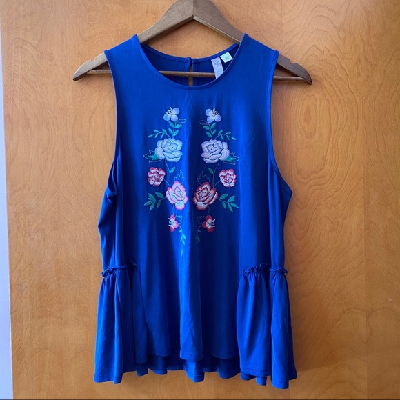 Francesca's Collections Tops - Francesca’s Blue Peplum Embroidered Top